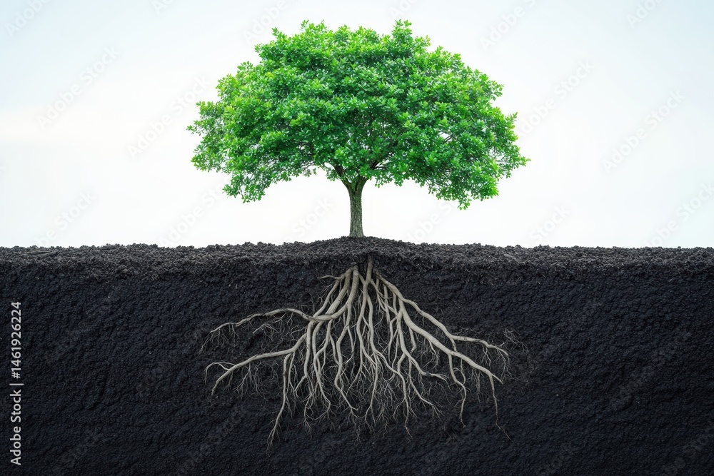 Poster deep-rooted tree demonstrating the strength of nature in a minimalist style