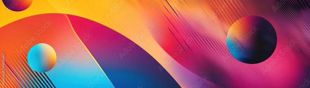 Aufkleber Abstract Gradient Background with Spherical Elements in Orange Pink and Blue Tones Featuring Pixelated Texture and Diagonal Lines for Modern Graphic Design and Digital Art