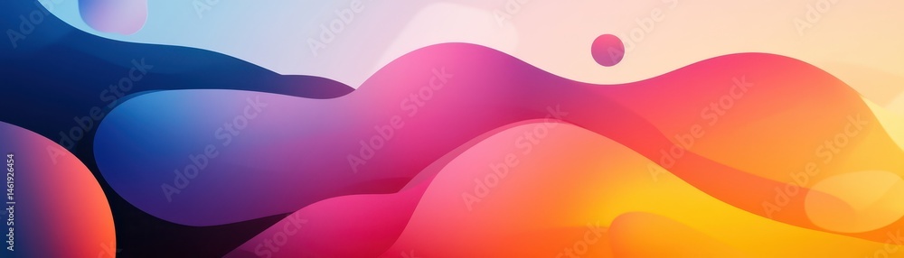 Poster Abstract Gradient Mesh Background with Dynamic Fluid Shapes in Blue Pink Orange and Yellow Tones Creates a Modern and Vibrant Design with Smooth Blurry Effects
