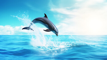 Fototapeta premium Group of Dolphins Leaping in Ocean