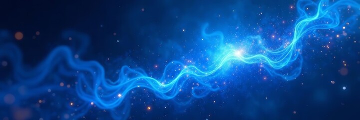 Vibrant blue energy burst with dynamic streaks and glowing orbs, anime, digital, effect