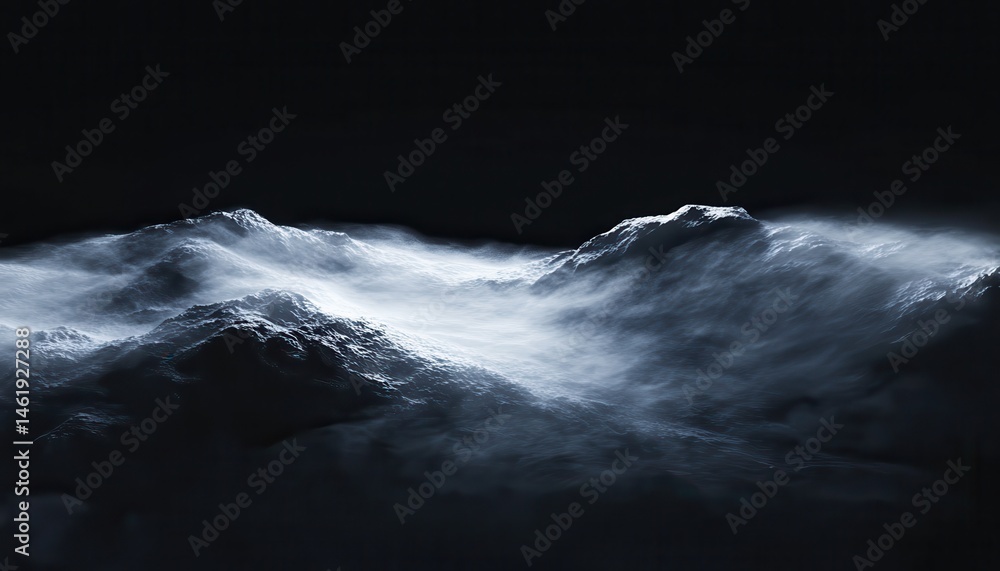 Poster Abstract Image of Dark Blue Ocean Waves Crashing with Sparkling Water Surface and Dynamic Motion Against a Black Background