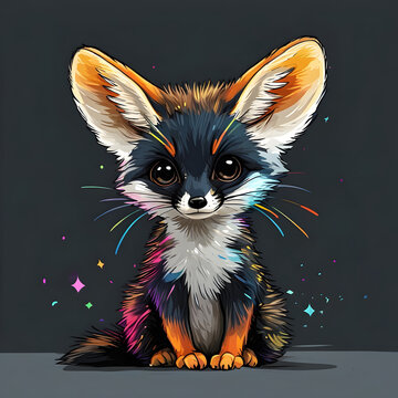 Cute Fennec Fox with Colorful Splashes