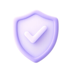 Digital Defense Emblem: A minimalist digital security emblem. A soft, light purple shield showcases a checkmark, symbolizing protection, validation, and the assurance of safety.