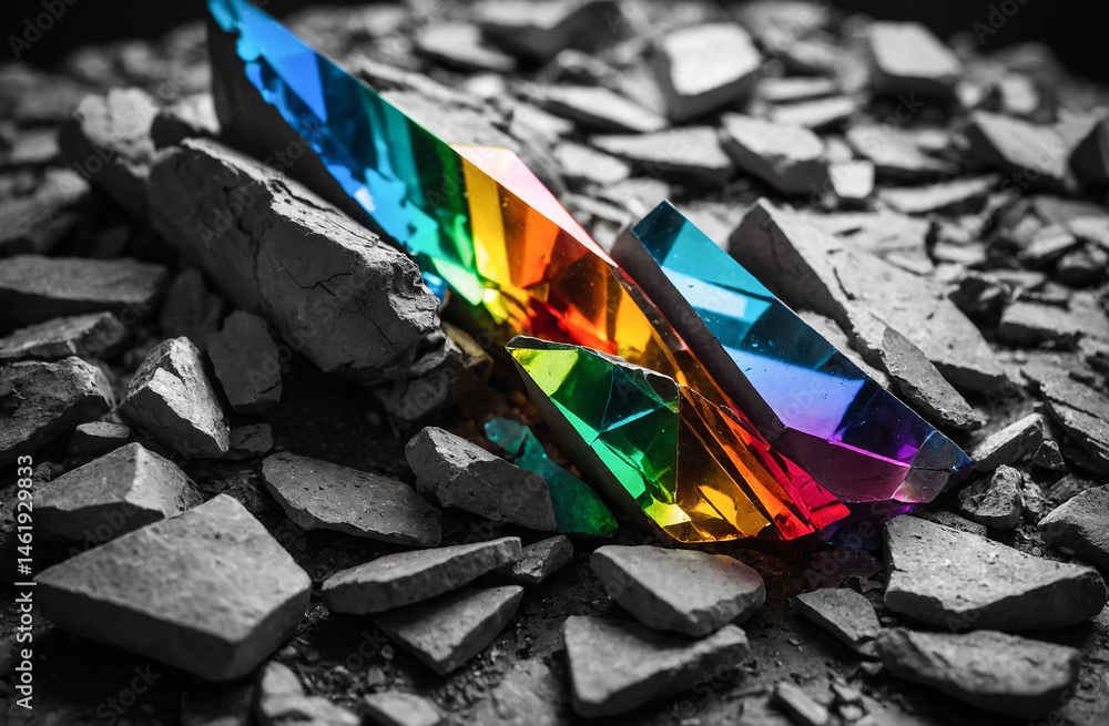 Aufkleber prism light fractures casting rainbow shards - geometric color explosion vector - refracted spectrum