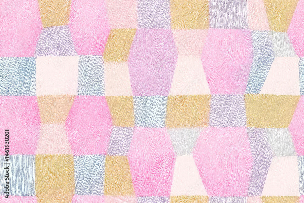 Poster pastel geometric pattern with soft pink, beige, and blue hues creates subtle and sweet visual effect