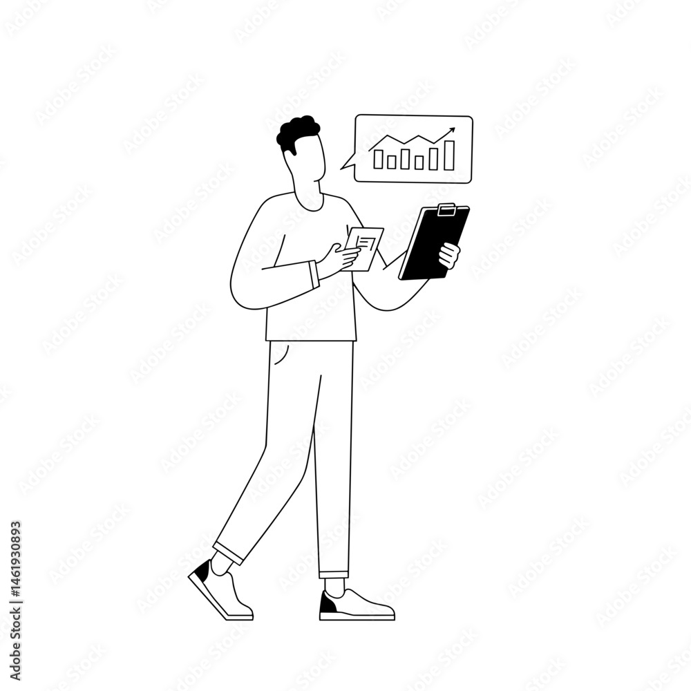 Poster working and socializing online - man analyzing data on smartphone