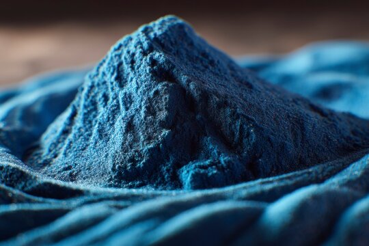 Close-up of Blue Spirulina Powder Heap on a Surface for Health Uses