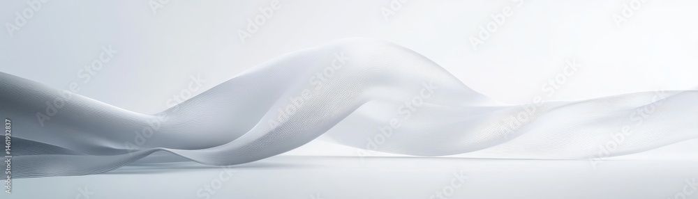 Aufkleber Abstract Three Dimensional Wavy Surface with Textured White Geometric Pattern and Smooth Flowing Lines in a Futuristic Modern Clean Design on a Light Grey Background