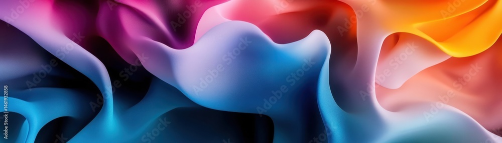 Aufkleber Abstract Textured Background with Flowing Gradient Colors and Layered Smooth Wave Pattern in Vibrant Pink Purple Blue and Orange Hues with Dynamic Lighting