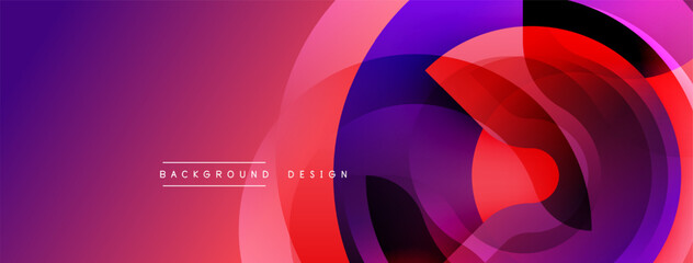 Abstract gradient layers create dynamic circular shapes. Vivid magenta, purple, red hues blend seamlessly. Modern design element.