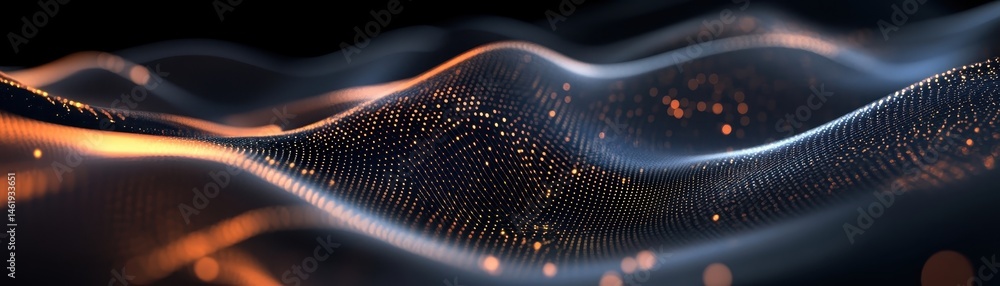 Fototapete Abstract Wave Background with Glowing Orange and Blue Particles Creating a Dynamic Futuristic Visual Effect
