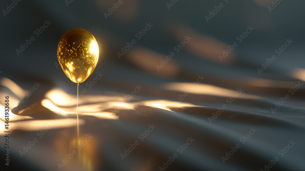Poster shiny gold balloon on smooth control surface with soft lighting core