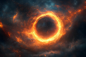 Fototapeta premium Fiery ring of cosmic energy in a dark nebula.