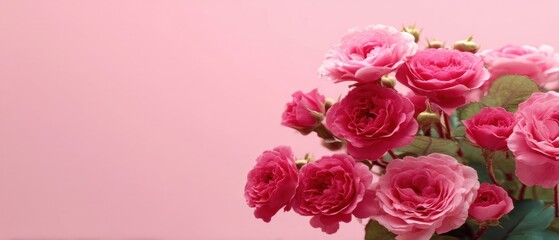 Romantic pink roses bouquet on pastel background, symbolizing love, appreciation, and delicate beauty for Valentines Day or Mothers Day
