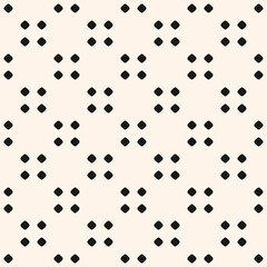 Vector minimalist polka dot seamless pattern. Simple black and white minimal geometric background. Monochrome texture with small circles, spots, dots in regular grid. Abstract repeatable geo design
