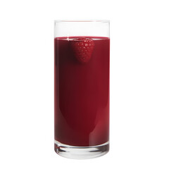 Glass of red fruit juice, glass of fruit smoothie, healthy beverage, red liquid, transparent glass, white background

