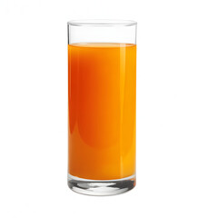 Glass of orange juice, transparent glass, freshly squeezed orange juice, vibrant color, close-up view, studio lighting, minimalist background, high resolution, detailed
