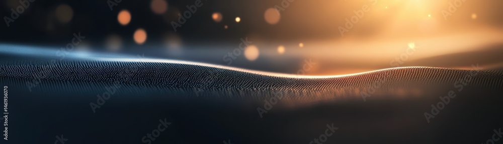 Aufkleber Abstract Wavy Texture with Glowing Light Effects in Dark Background Modern Graphic Element Shine and Blur Design Elegant Golden Curve Overlay for Futuristic Technology Visualization