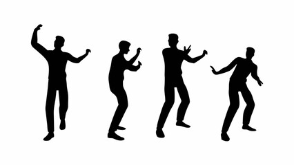 vector silhouettes of people ,dancing , Vector art of silhouette of a man dancing in various poses isolated on white background, a simple and minimal design with black shape and movement