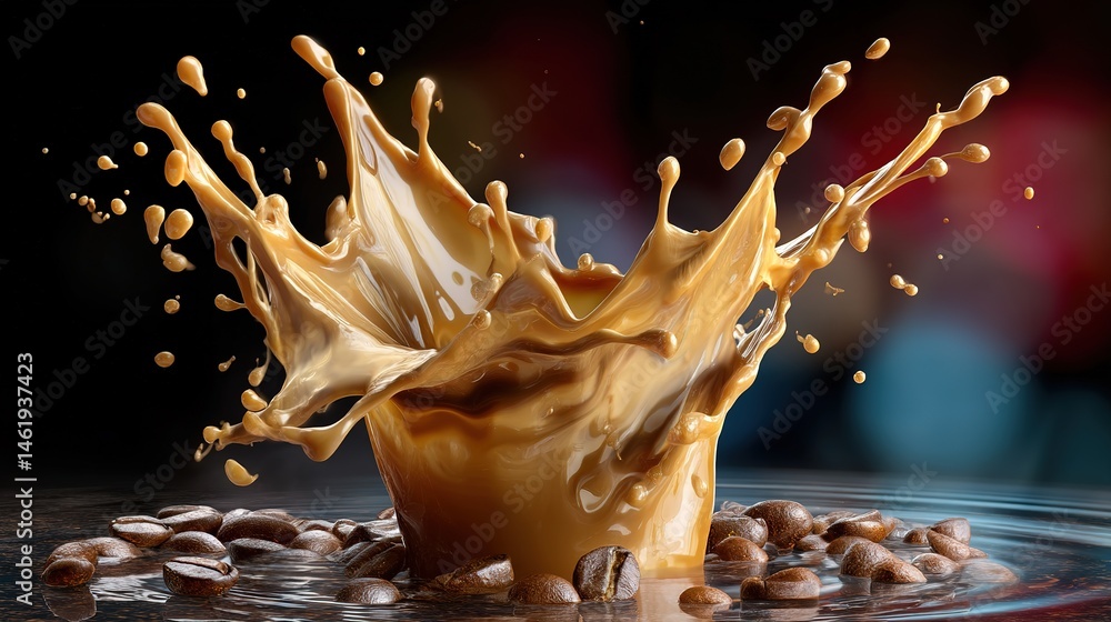 Poster coffee splash action shot captured in studio high-detail image dynamic environment close-up view flu