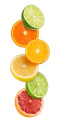 Obraz premium Sliced Oranges and Lemons on a White Surface