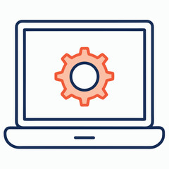 laptop with settings outline icon on white background	