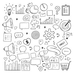 Set of marketing themed doodle on white background. Hand drawn abstract doodle isolated on white background.