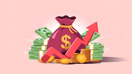 Financial growth strategy investing in wealth through savings and assets digital illustration optimistic environment eye-level view