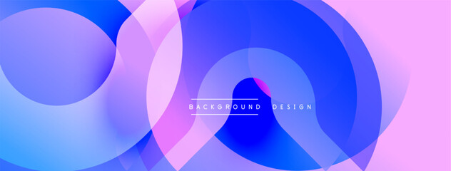 Abstract colorful circles overlap. Gradient shades create dynamic visual effect. Modern design suitable for backgrounds, presentations.