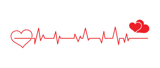 Heart beat line graph in red color with love. Heartbeat design vector. Red heartbeat line icon on white background. Heart pulse, heartbeat line. World heart day concept. Cardiograph line graph.