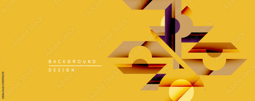 Aufkleber Abstract geometric shapes overlap, creating dynamic composition. Warm yellow background enhances visual interest. Modern design element.