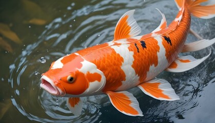 A stunning koi fish swims with grace in a clear pond, showcasing vibrant colors and patterns.