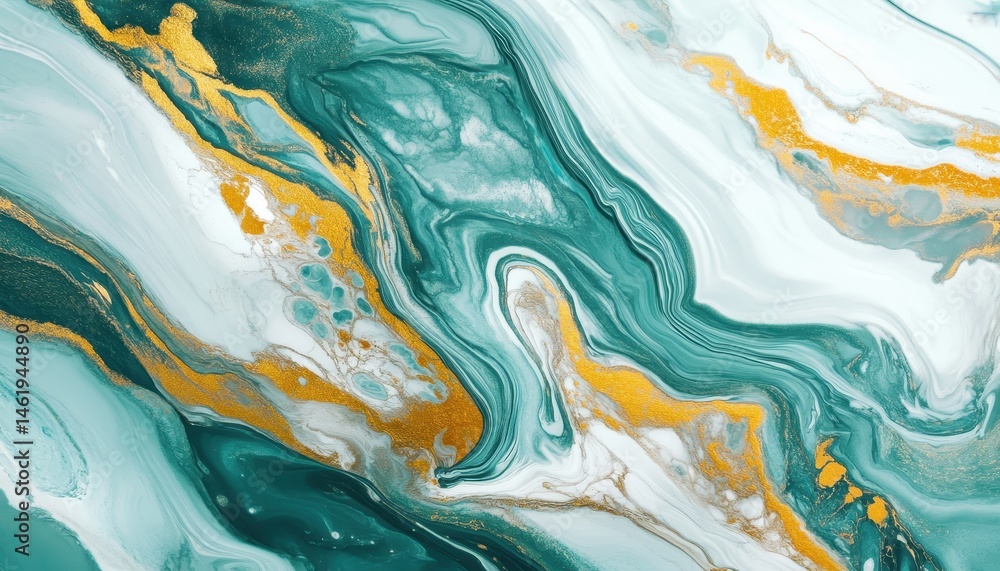 Aufkleber elegant abstract marble texture with gold veins in teal and white fluid acrylic pattern for decorati