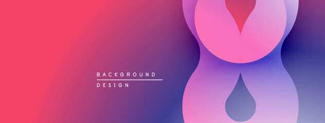 Abstract pink purple gradient background. Modern design features flowing shapes, droplet element, text labels present.