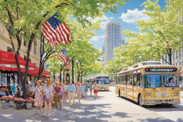 Obraz premium City street scene, sunny day