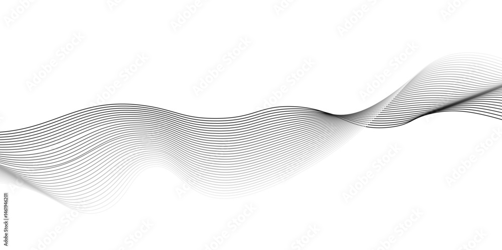 Poster grey wave swirl, frequency sound wave,technology, data science, geometric border pattern.abstract gr