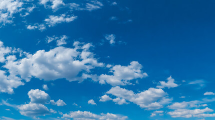 Blue sky with small clouds, clear sky, panoramic banner, sky background.