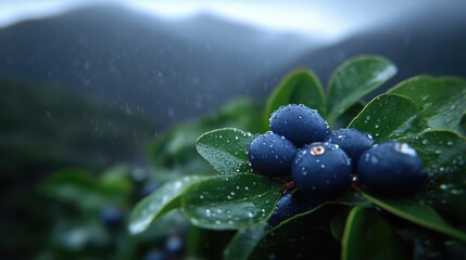 Fresh berries in the rain