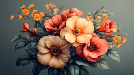 A bouquet of flowers with a mix of pink and orange flowers