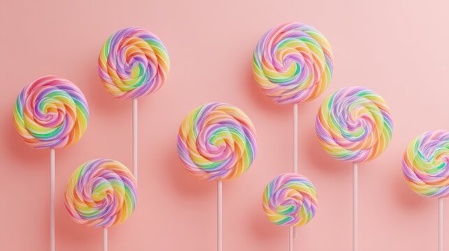 Colorful Spiral Lollipops on Pink Background for Sweet Treat and Dessert Designs