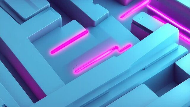 Abstract 3 d geometric structure with neon lines