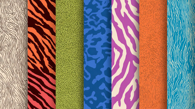 et of colorful vector minimalist patterns with a zebra texture for backgrounds.