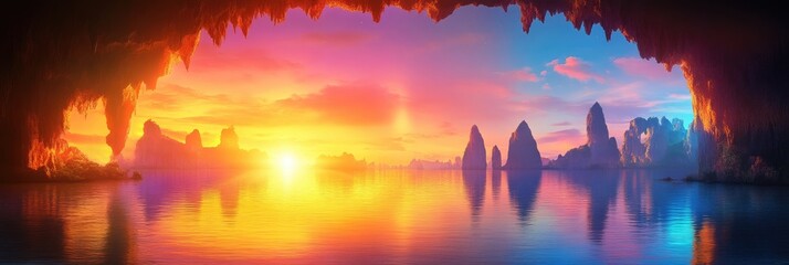 Colorful Sunset Through a Cave
