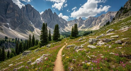 Obraz premium Mountain trail through meadow