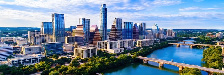 overhead photo of austin texas downtown skyline