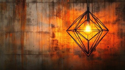 Industrial pendant light against a rusty wall