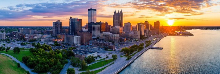 Fototapeta premium overhead photo of detroit downtown skyline