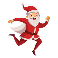 Santa Claus energetically leaping forward in his traditional attire  on white background