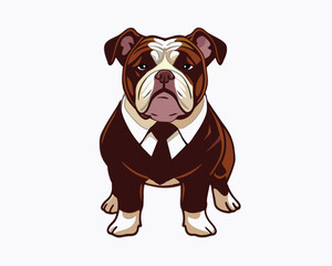 Fototapeta premium Bulldog vector illustration wearing a suit and tie, exuding professionalism and elegance. 